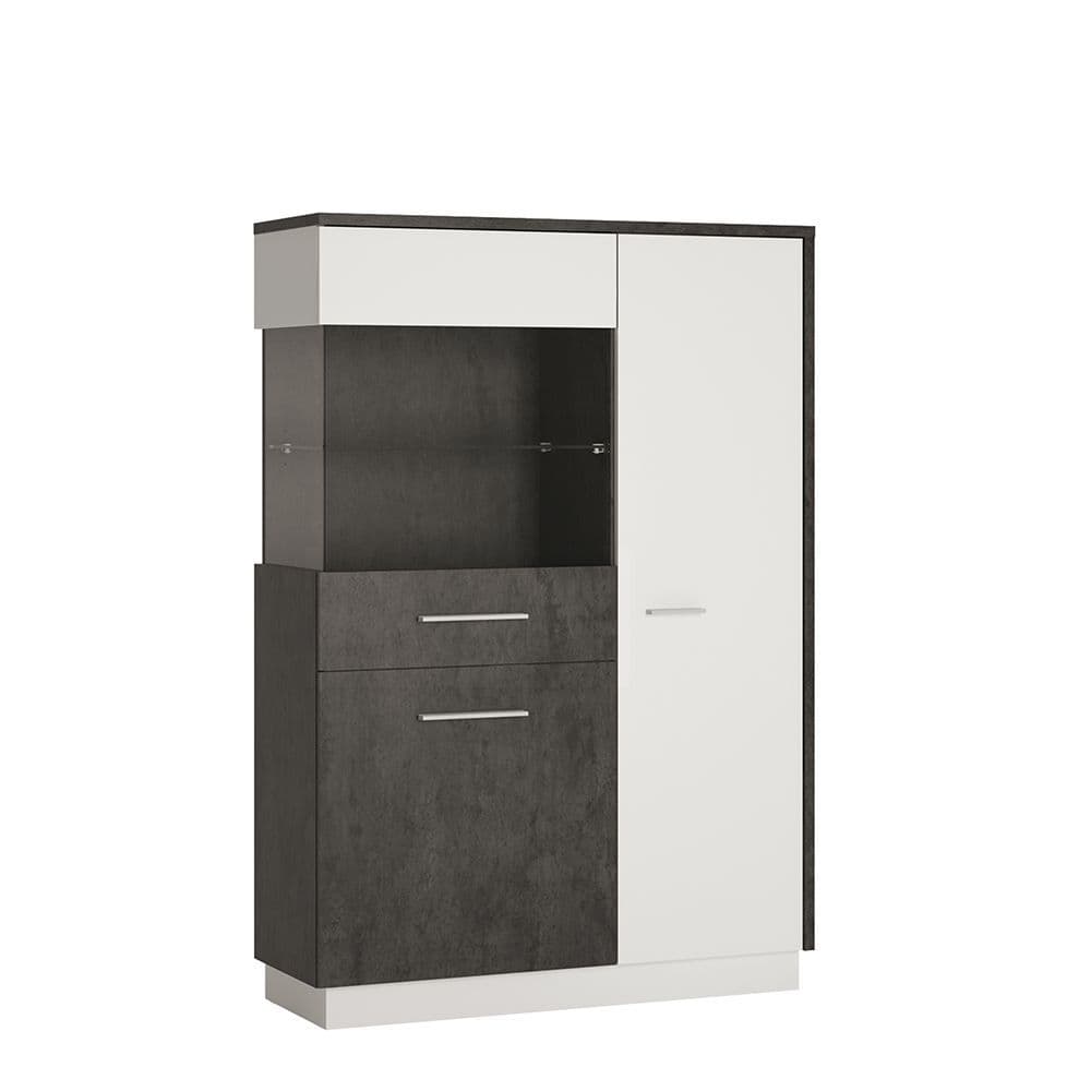 Lagos Low display cabinet (LH) in Slate Grey and Alpine White